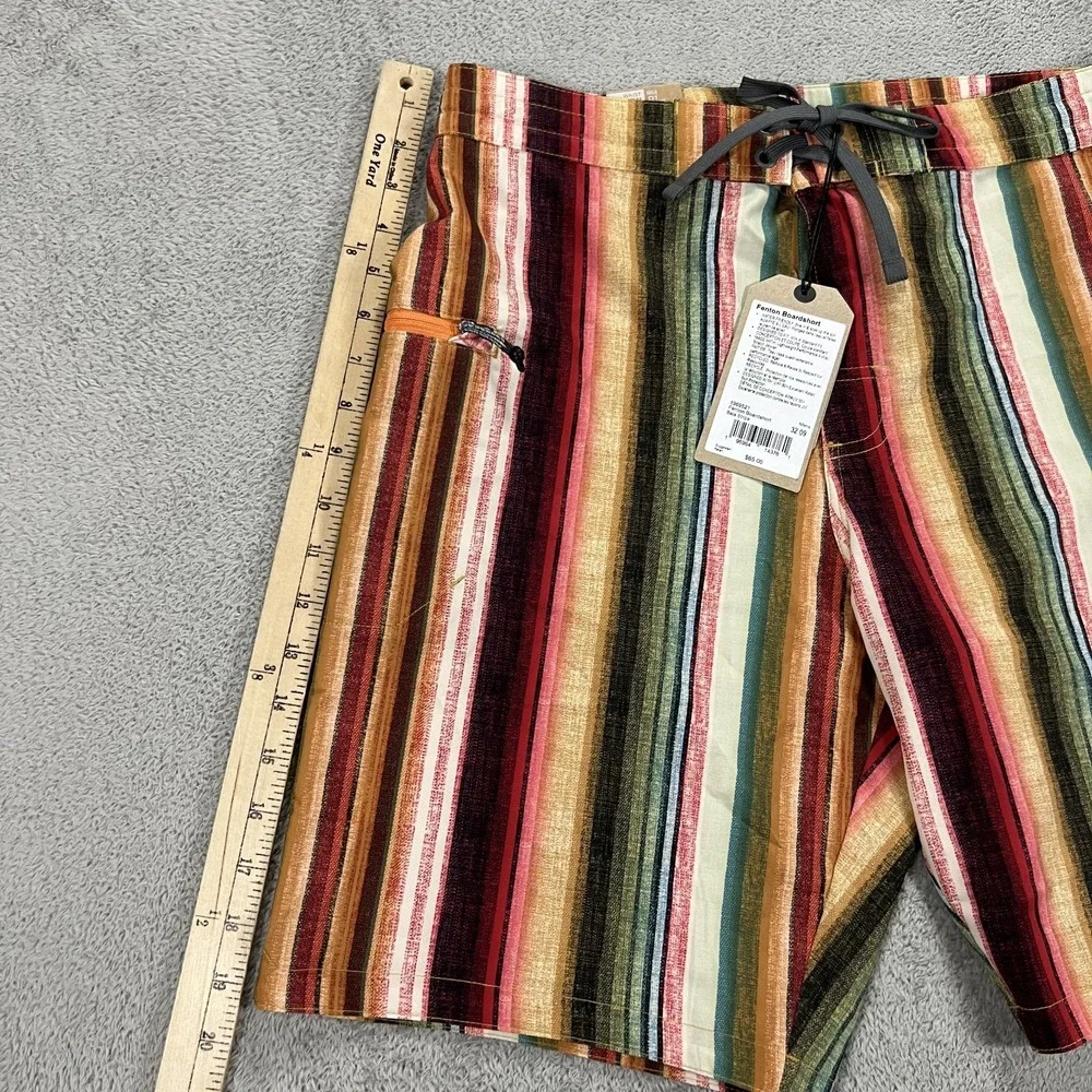 Prana Board Shorts Mens 32 Fenton Baja Stripe Swim Pocket Beach Surfing New